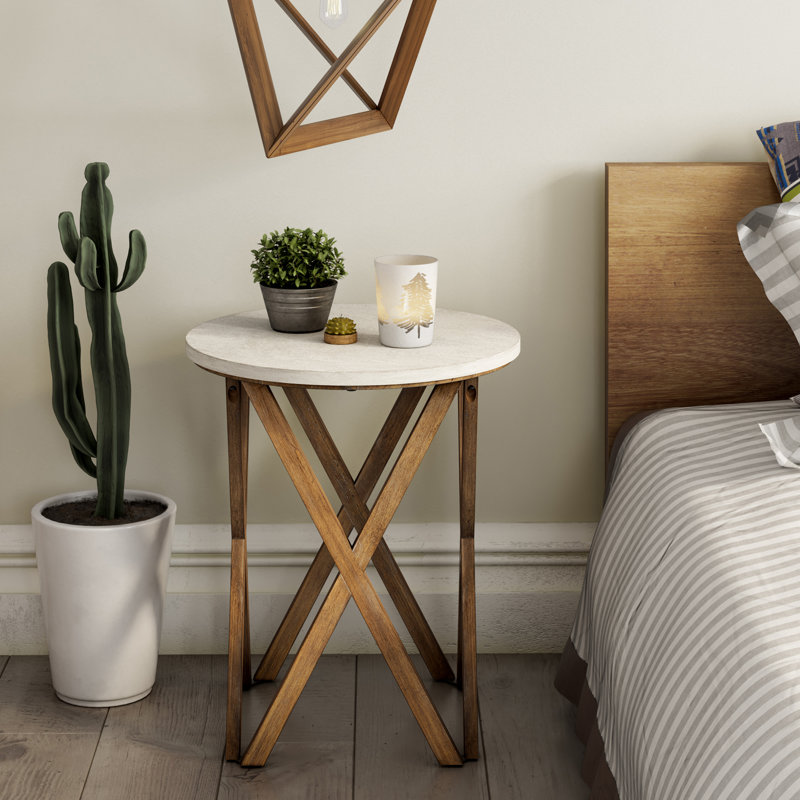 Millwood Pines Moty Rustic Round Rustic End Table, Distressed White Top